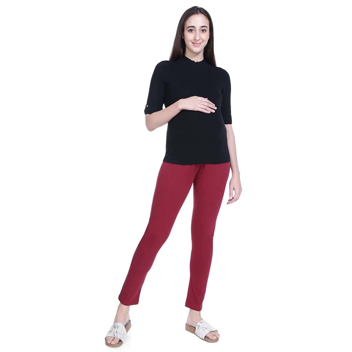 Maroon maternity leggings