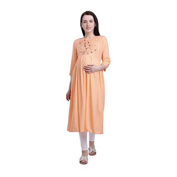 peach embroidery maternity gown