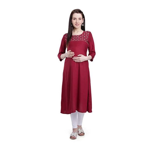 Maroon Embroidery maternity dress