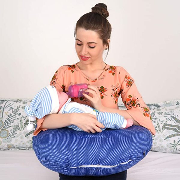 polka blue c shape feeding pillow